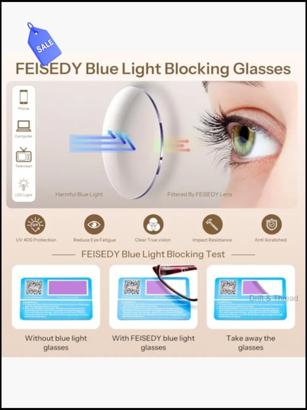 Blue Light Blocking Glasses TR90 Frame Spring Hinges Anti Eyestrain